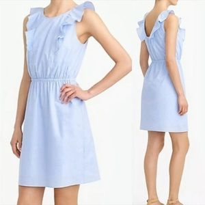 NEW J.Crew Factory ruffle detail 100% cotton blue dress Sz 14